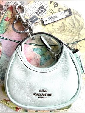Coach Mini Carmen Bag Charm Pearlized Baby Green Leather